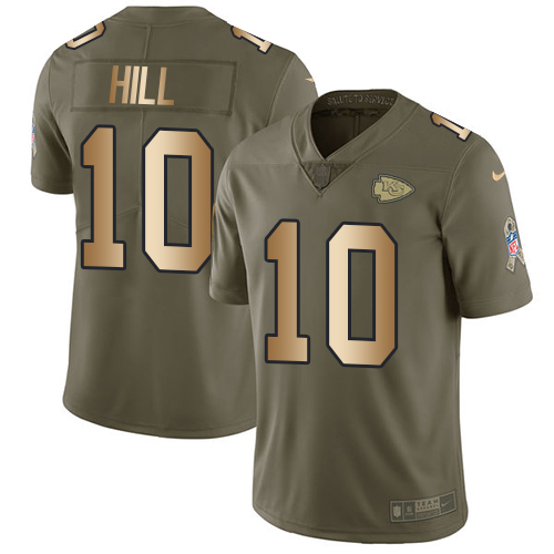 Nike Chiefs #10 Tyreek Hill Olive/Gold Men's Stitched NFL Limited Salute To Service Jersey